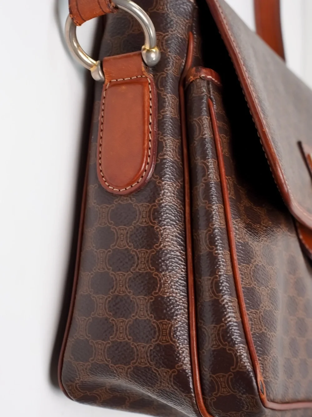 Vintage CELINE Macadam Monogram Crossbody Bag Brown Leather 90s